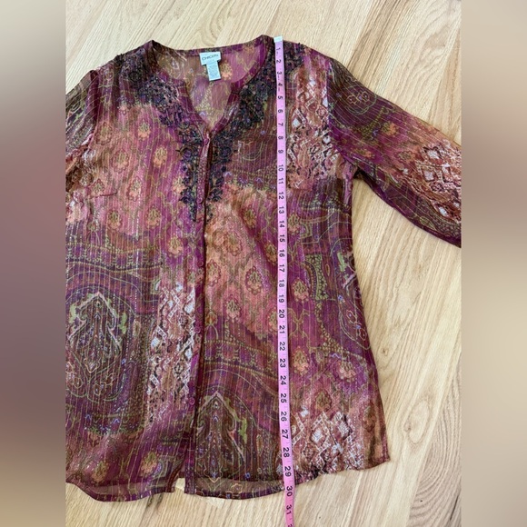 Chico’s Silk Sheer Beaded Delicate Boho Button Front Cardigan Paisley Size Large - Picture 6 of 13